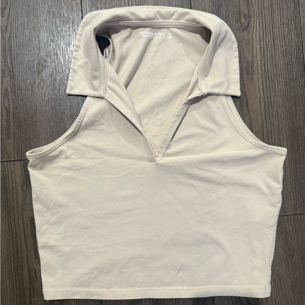 Abercrombie & Fitch Soft Essentials Collared Halter Tank Top Beige M